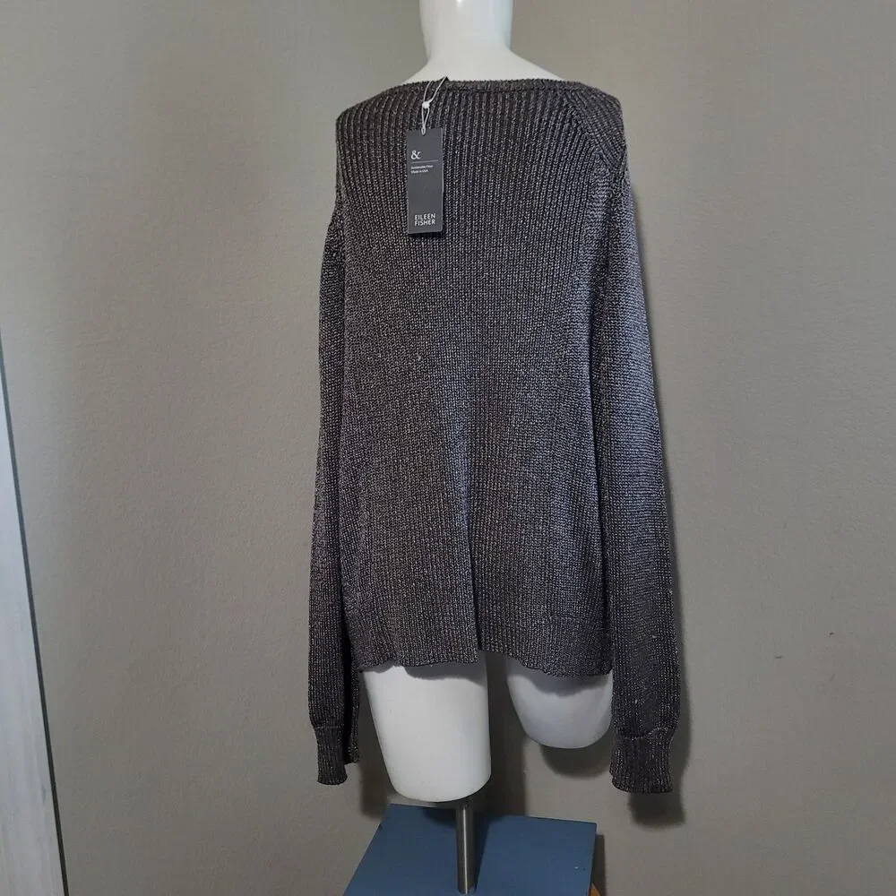 NEW Eileen Fisher XL top tunic ribbed stretch scoop neck longsleeve rye